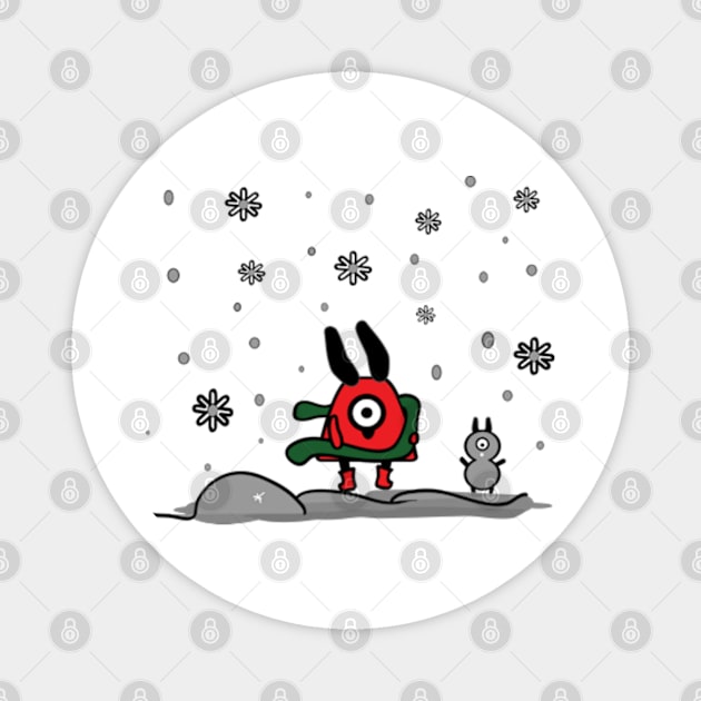 Puppy monster enjoy snow Magnet by CindyS